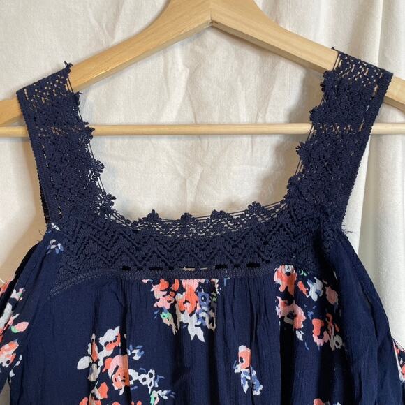 XHILARATION‎ Longsleeve Cold Shoulder Dark Floral Navy Dress Lace Extra Small XS - Picture 3 of 4